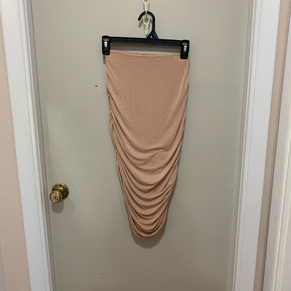 Missguided Beige Ruched Midi Skirt
